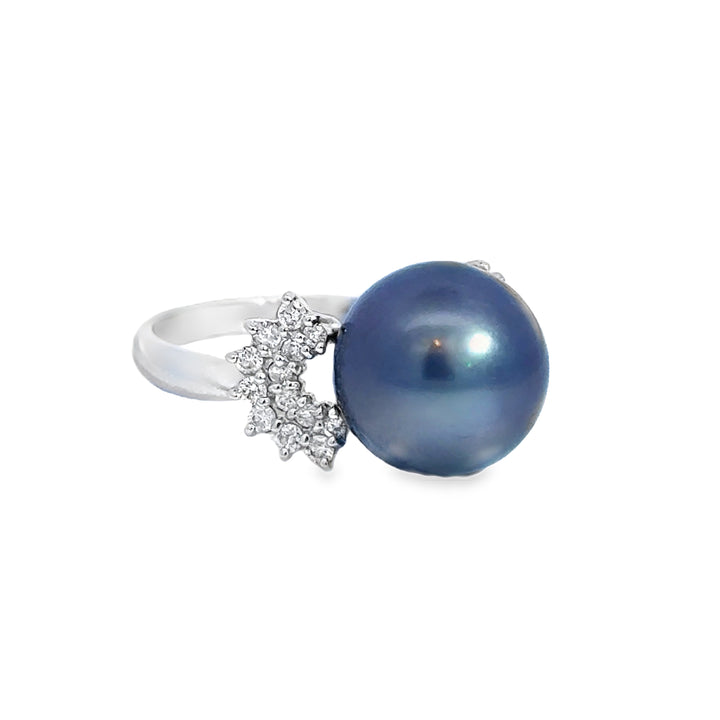 11MM Tahitian Pearl & 0.30 CTW Diamond Platinum Ring