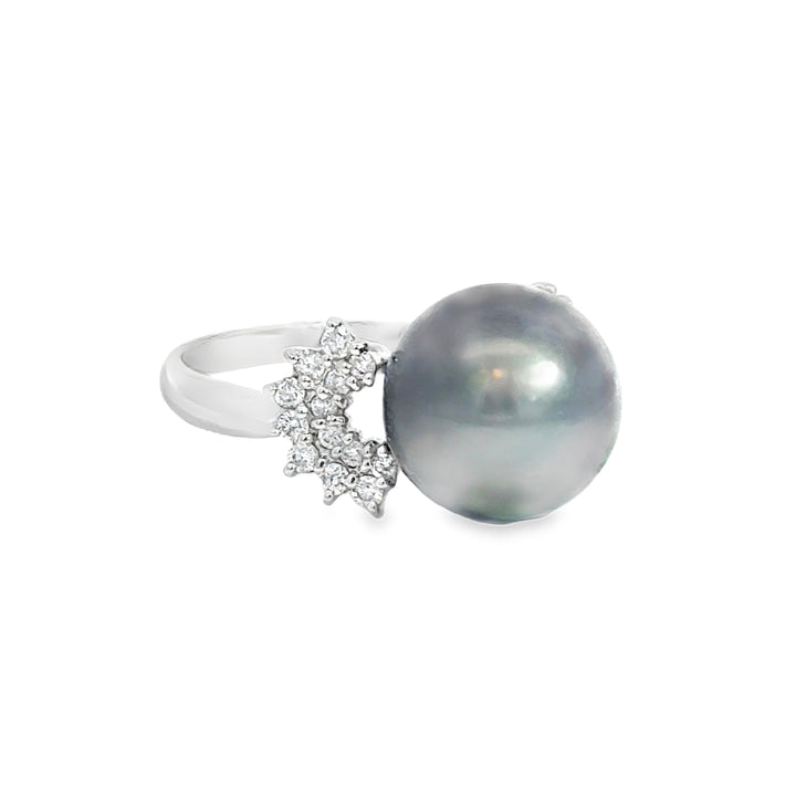 11MM Tahitian Pearl & 0.30 CTW Diamond Platinum Ring