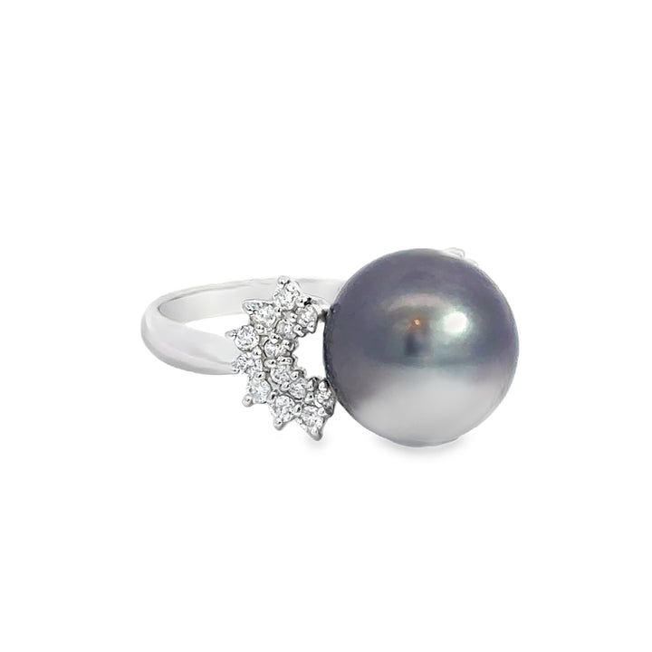 11MM Tahitian Pearl & 0.30 CTW Diamond Platinum Ring