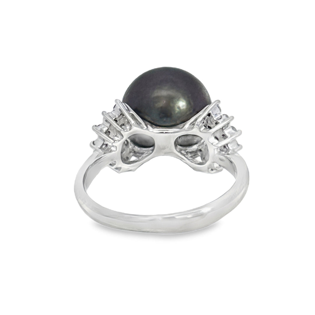 11MM Tahitian Pearl &amp; 0.30 CTW Diamond Platinum Ring