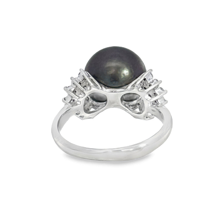 11MM Tahitian Pearl &amp; 0.30 CTW Diamond Platinum Ring
