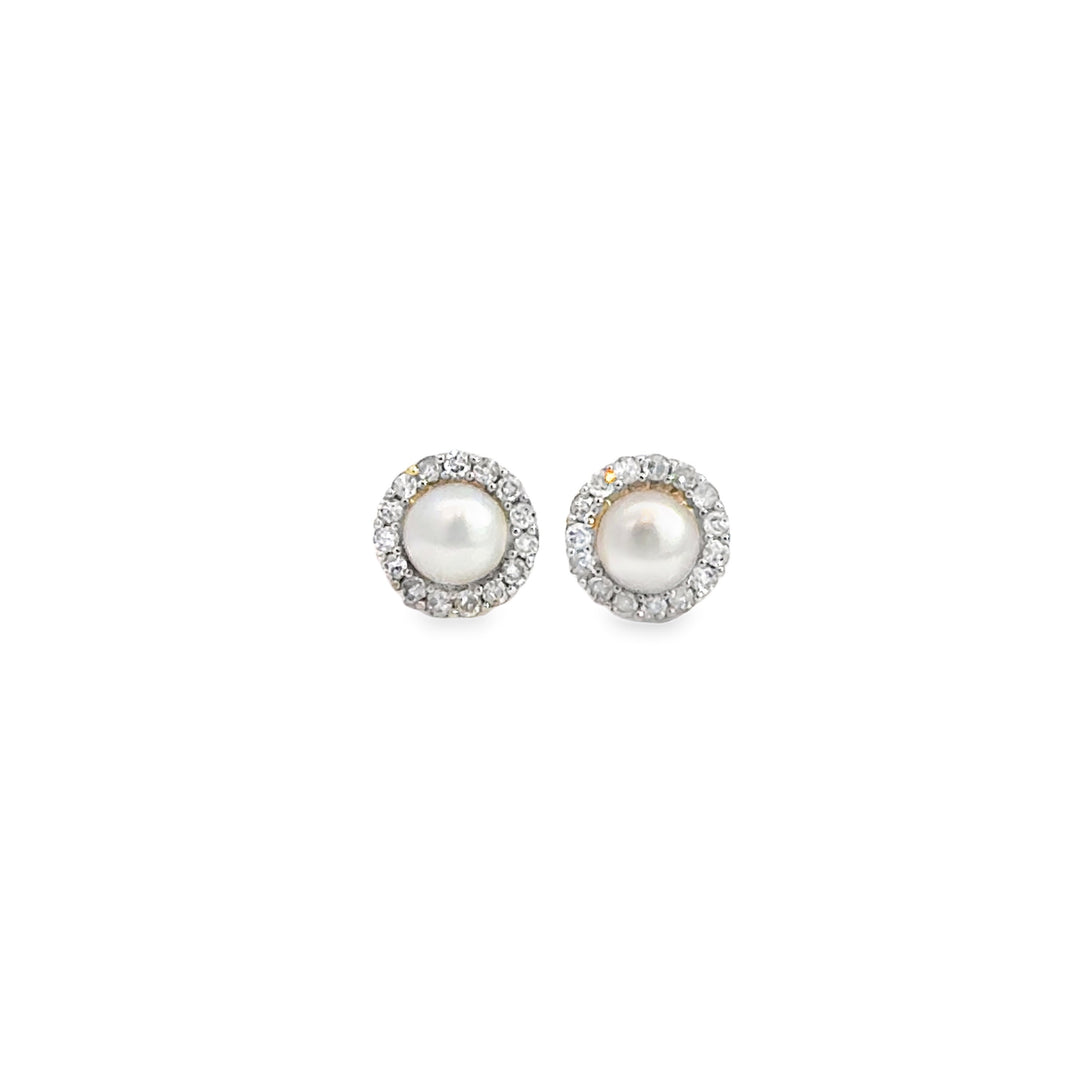 0.10 CTW Diamond Pearl 10K Yellow Gold Stud Earrings