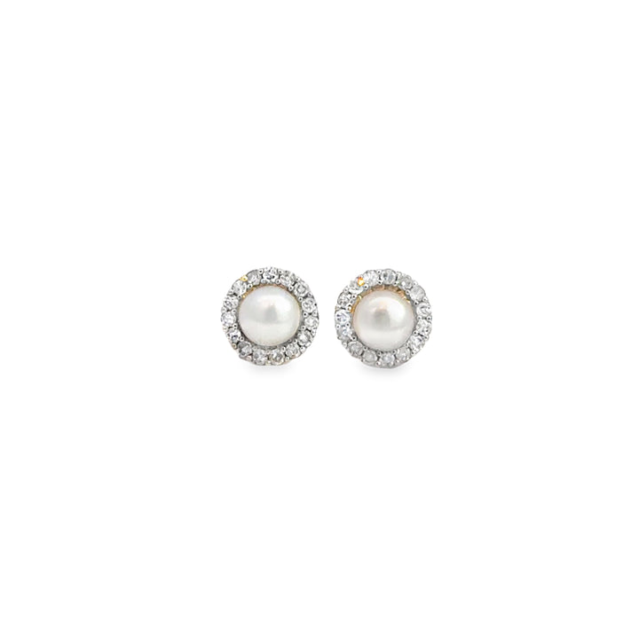 0.10 CTW Diamond Pearl 10K Yellow Gold Stud Earrings