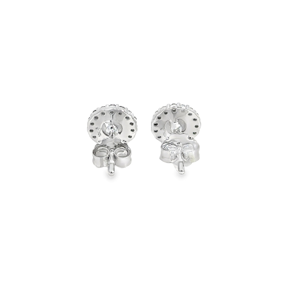 0.10 CTW Diamond &amp; Pearl 10K White Gold Halo Stud Earrings