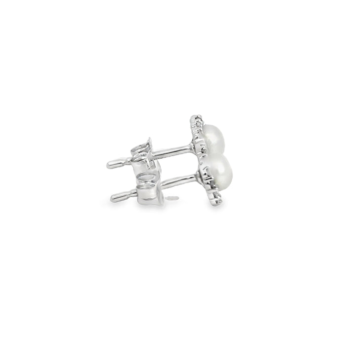 0.10 CTW Diamond & Pearl 10K White Gold Halo Stud Earrings