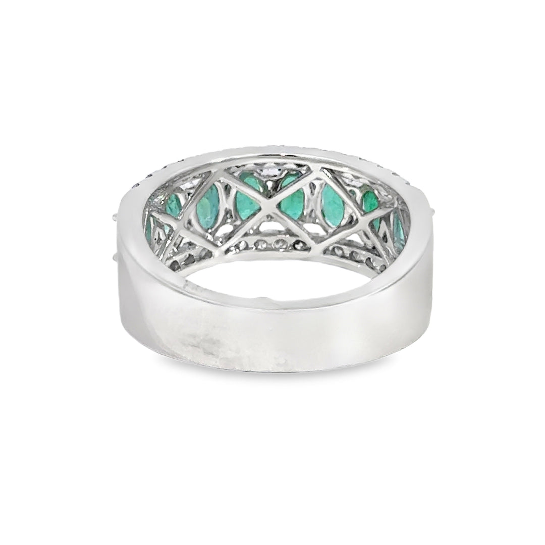 1.64 CTW Emerald &amp; 0.40 CTW Diamond 14K White Gold Wide Band Ring