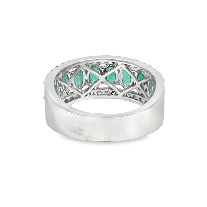1.64 CTW Emerald &amp; 0.40 CTW Diamond 14K White Gold Wide Band Ring
