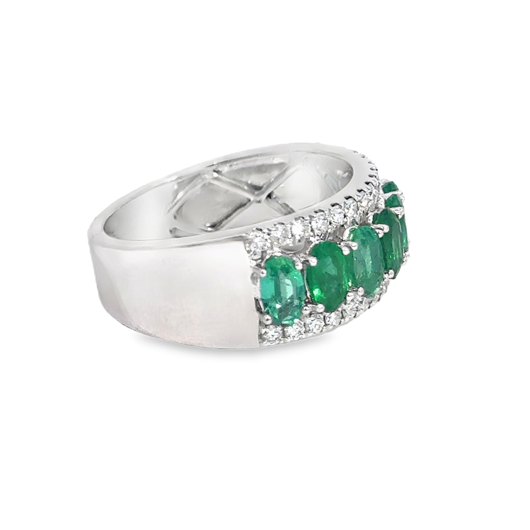 1.64 CTW Emerald &amp; 0.40 CTW Diamond 14K White Gold Wide Band Ring