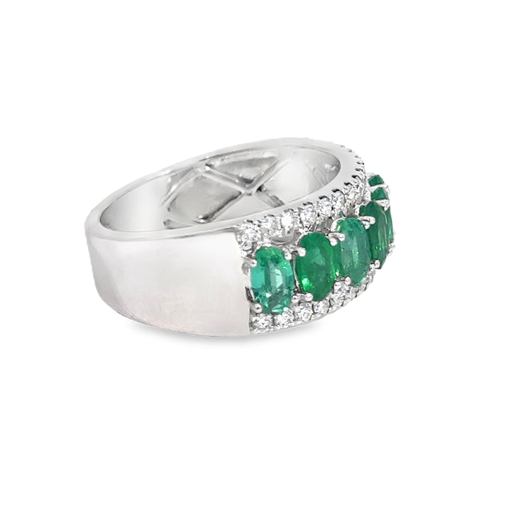 1.64 CTW Emerald &amp; 0.40 CTW Diamond 14K White Gold Wide Band Ring