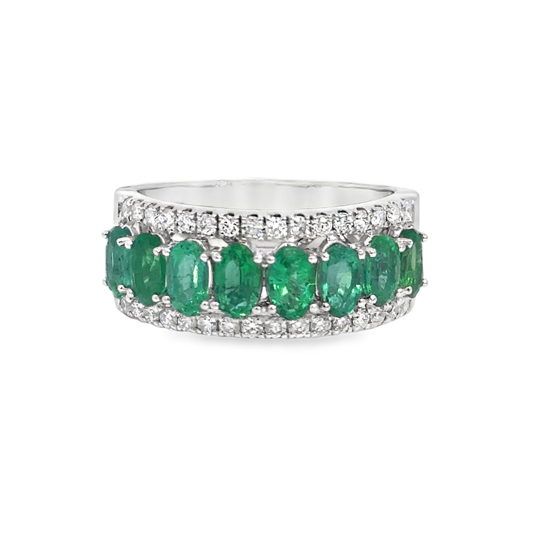 1.64 CTW Emerald &amp; 0.40 CTW Diamond 14K White Gold Wide Band Ring