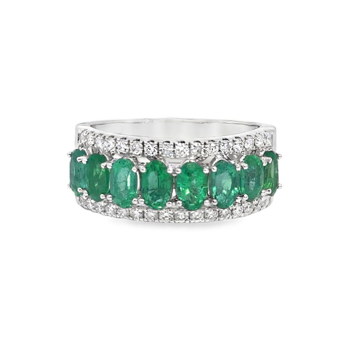 1.64 CTW Emerald &amp; 0.40 CTW Diamond 14K White Gold Wide Band Ring