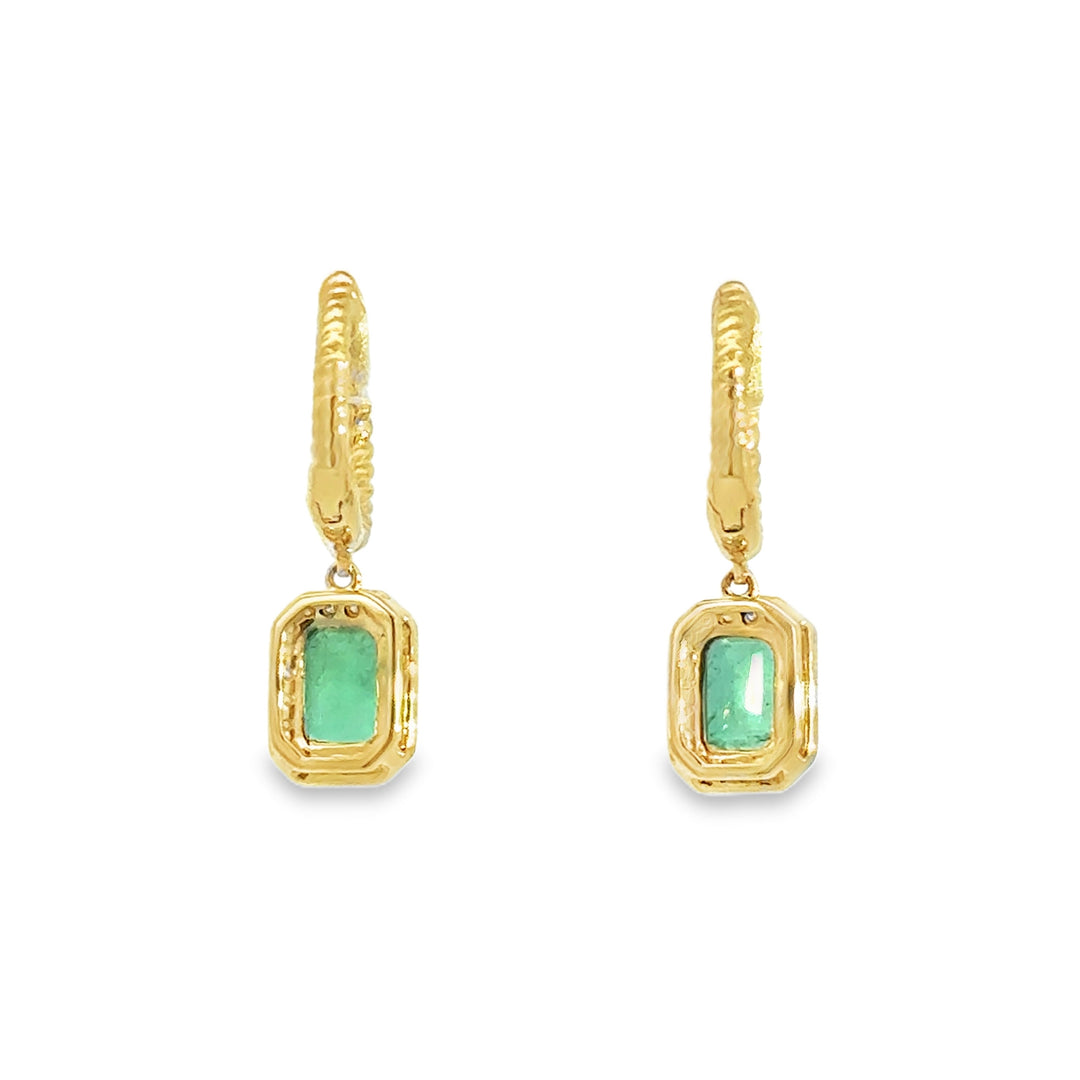 1.03 CTW Emerald &amp; 0.17 CTW Diamond 14K Yellow Gold Drop Earrings