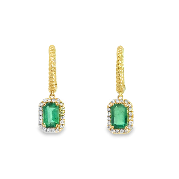 1.03 CTW Emerald &amp; 0.17 CTW Diamond 14K Yellow Gold Drop Earrings
