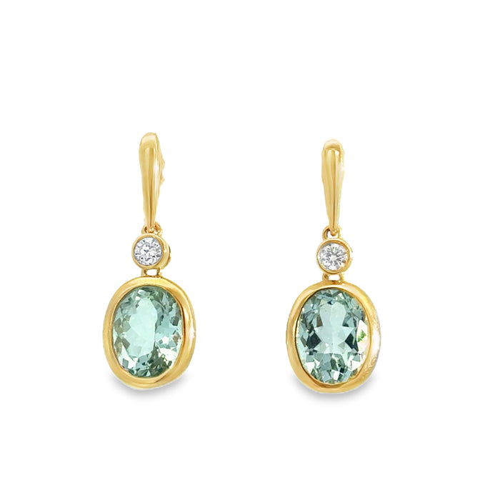 3.61 CTW Aquamarine & 0.16 CTW Diamond 14K Yellow Gold Dangle Earrings