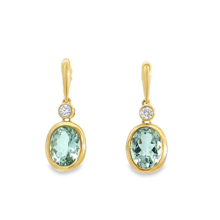 3.61 CTW Aquamarine &amp; 0.16 CTW Diamond 14K Yellow Gold Dangle Earrings