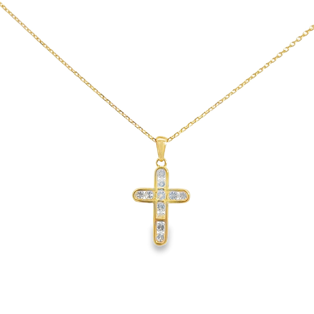 0.60 CTW Diamond 14K Yellow Gold Channel Set Cross Necklace