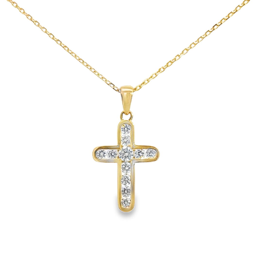 0.60 CTW Diamond 14K Yellow Gold Channel Set Cross Necklace