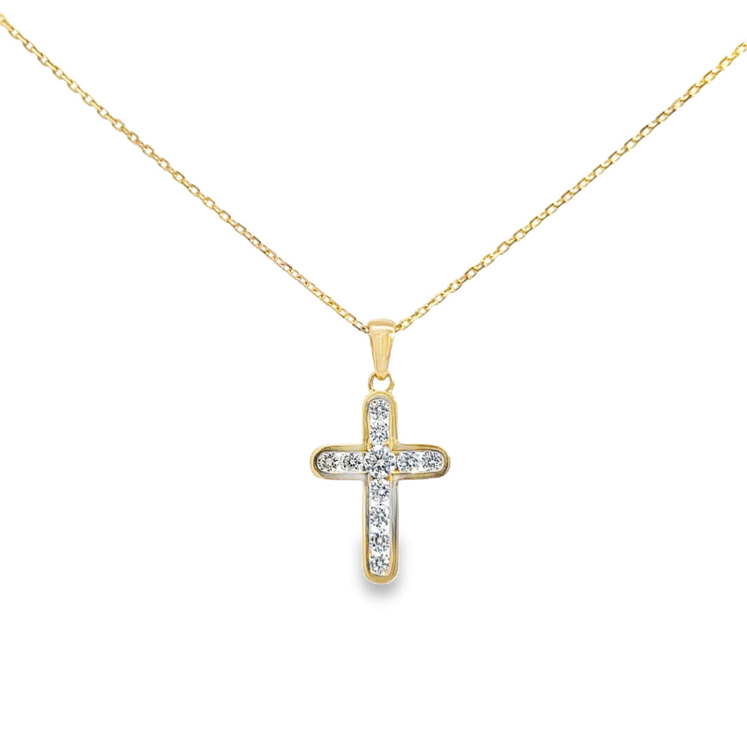 0.60 CTW Diamond 14K Yellow Gold Channel Set Cross Necklace