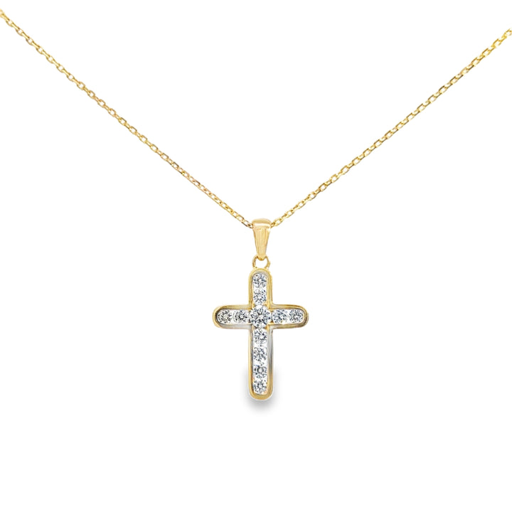0.60 CTW Diamond 14K Yellow Gold Channel Set Cross Necklace