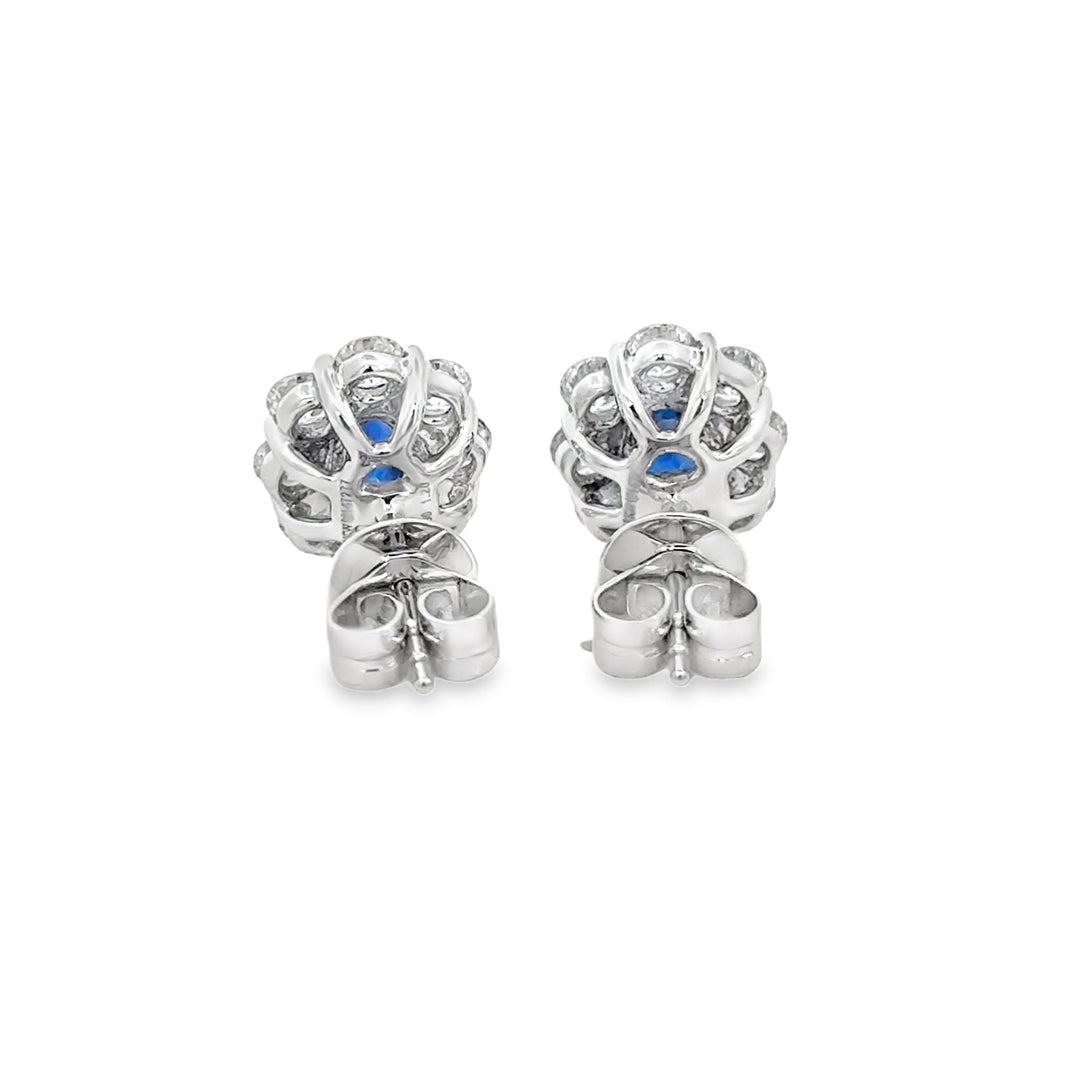 1.21 CT Sapphire & 1.59 CTW Diamond 18K White Gold Stud Earrings