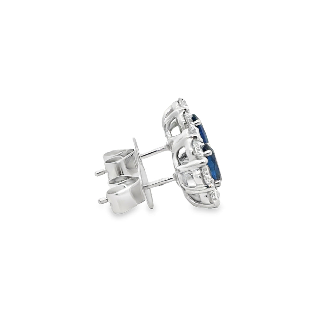 1.21 CT Sapphire & 1.59 CTW Diamond 18K White Gold Stud Earrings