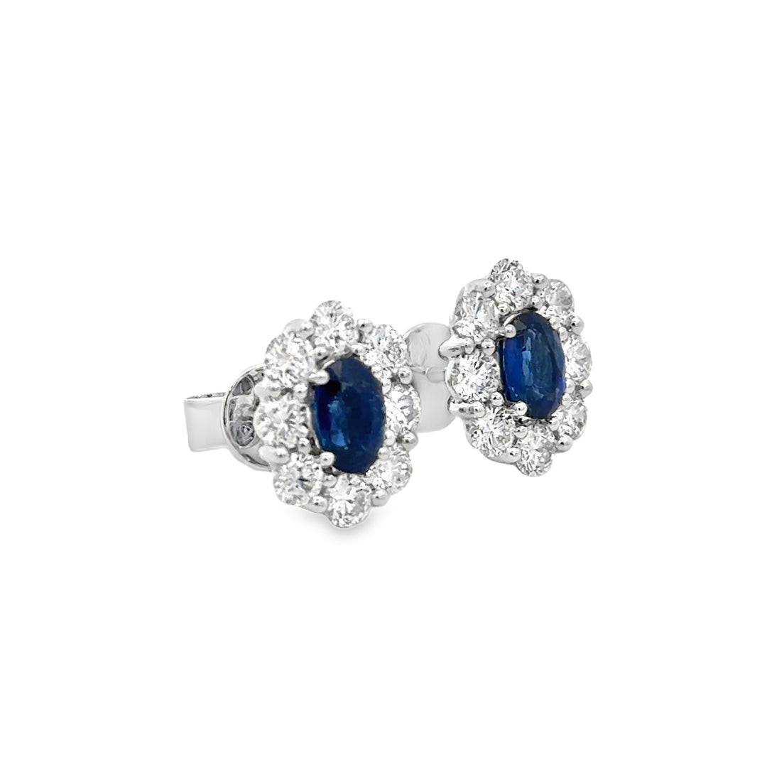 1.21 CT Sapphire & 1.59 CTW Diamond 18K White Gold Stud Earrings