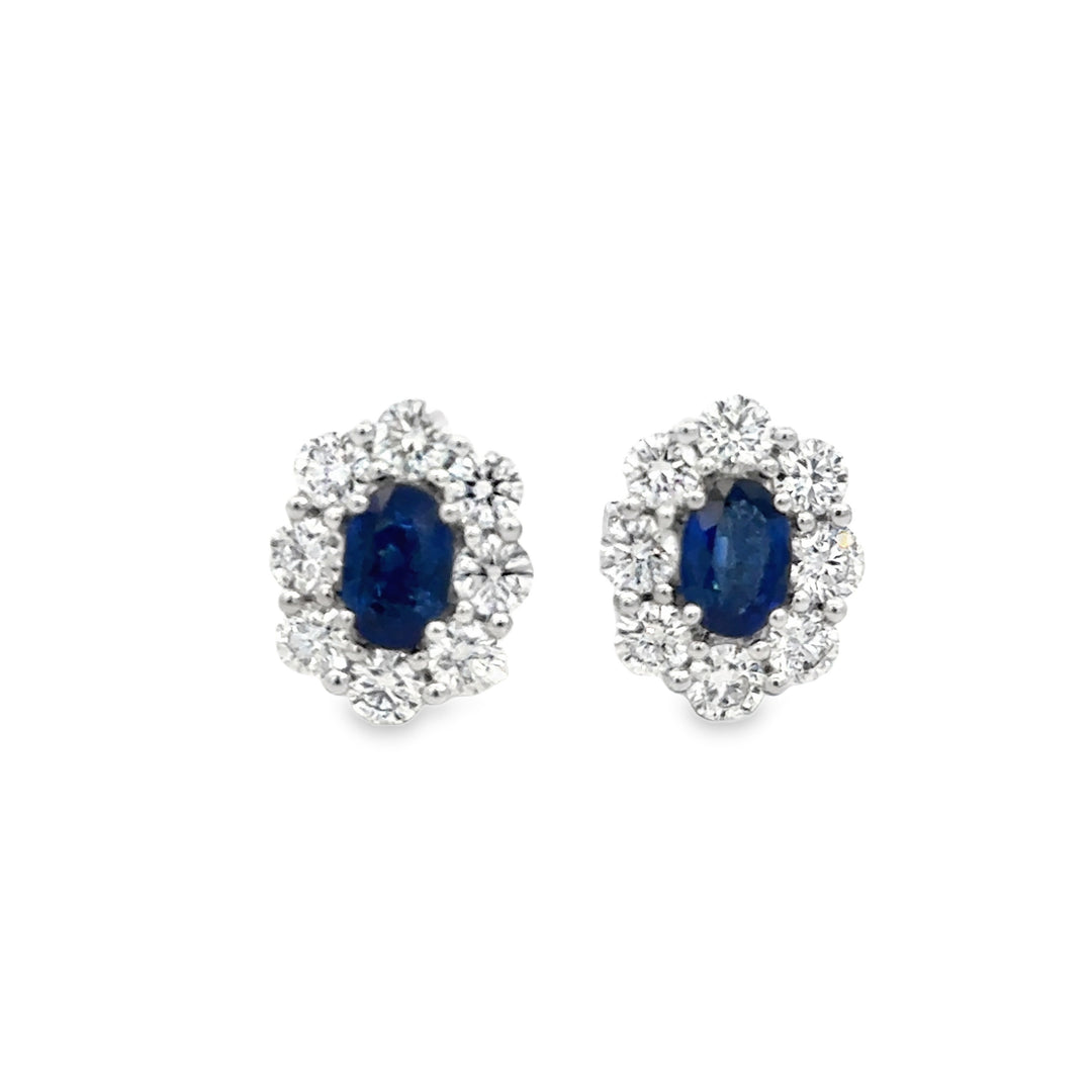 1.21 CT Sapphire & 1.59 CTW Diamond 18K White Gold Stud Earrings