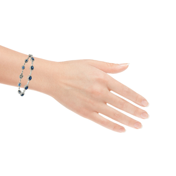 Sapphire &amp; 2.38 CTW Diamond 18K White Gold Bracelet