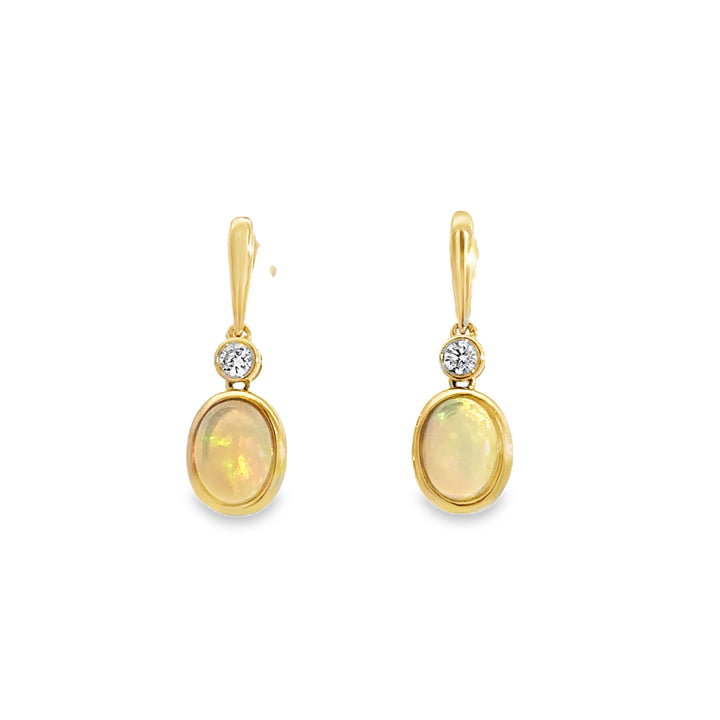 1.46 CTW Opal &amp; 0.16 CTW Diamond 14K Yellow Gold Drop Earrings