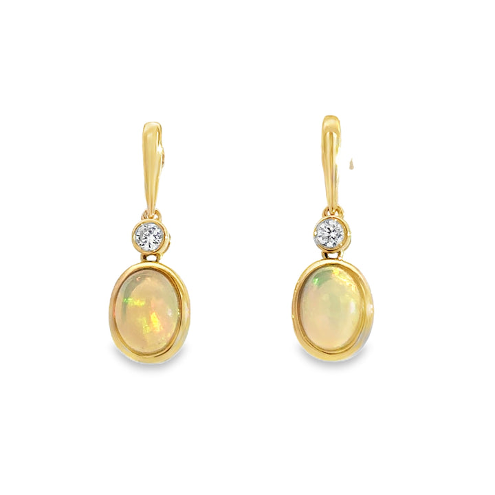 1.46 CTW Opal &amp; 0.16 CTW Diamond 14K Yellow Gold Drop Earrings