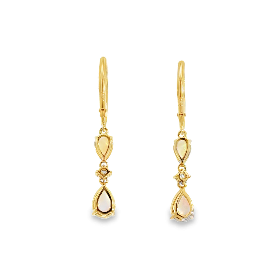 1.60 CTW Opal &amp; 0.24 CTW Diamond 14K Yellow Gold Dangle Earrings