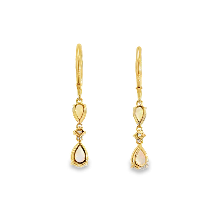 1.60 CTW Opal &amp; 0.24 CTW Diamond 14K Yellow Gold Dangle Earrings