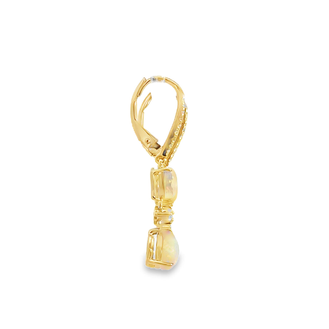 1.60 CTW Opal &amp; 0.24 CTW Diamond 14K Yellow Gold Dangle Earrings