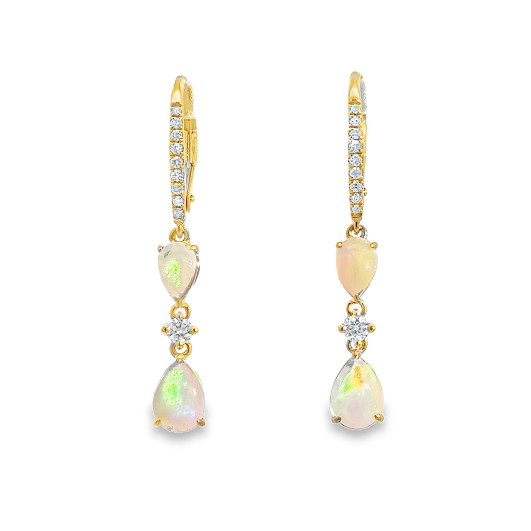 1.60 CTW Opal &amp; 0.24 CTW Diamond 14K Yellow Gold Dangle Earrings