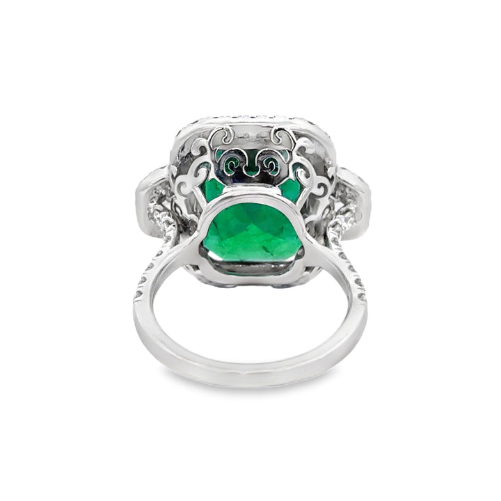 9.96 CT Emerald &amp; 1.42 CTW Diamond 18K White Gold Ring