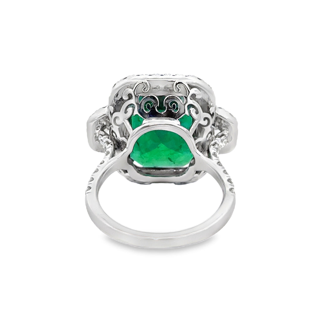 9.96 CT Emerald &amp; 1.42 CTW Diamond 18K White Gold Ring