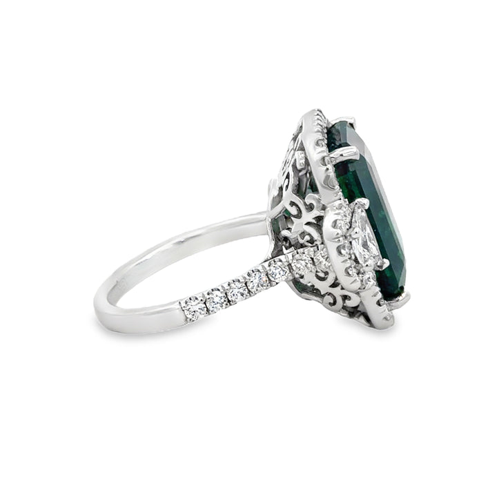 9.96 CT Emerald &amp; 1.42 CTW Diamond 18K White Gold Ring