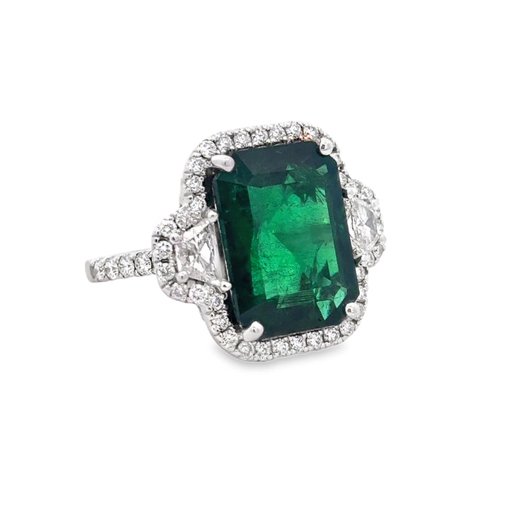 9.96 CT Emerald &amp; 1.42 CTW Diamond 18K White Gold Ring