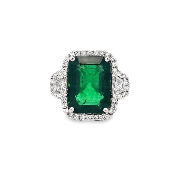 9.96 CT Emerald &amp; 1.42 CTW Diamond 18K White Gold Ring