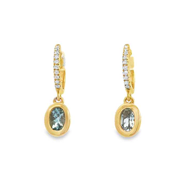0.75 CTW Aquamarine &amp; 0.14 CTW Diamond 14K Yellow Gold Leverback Earrings