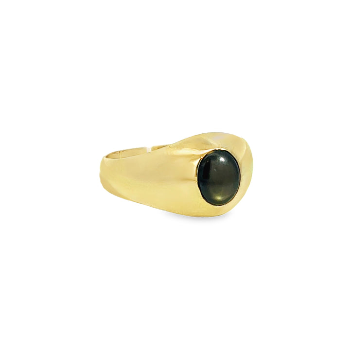Black Star Sapphire 14K Yellow Gold Signet Ring