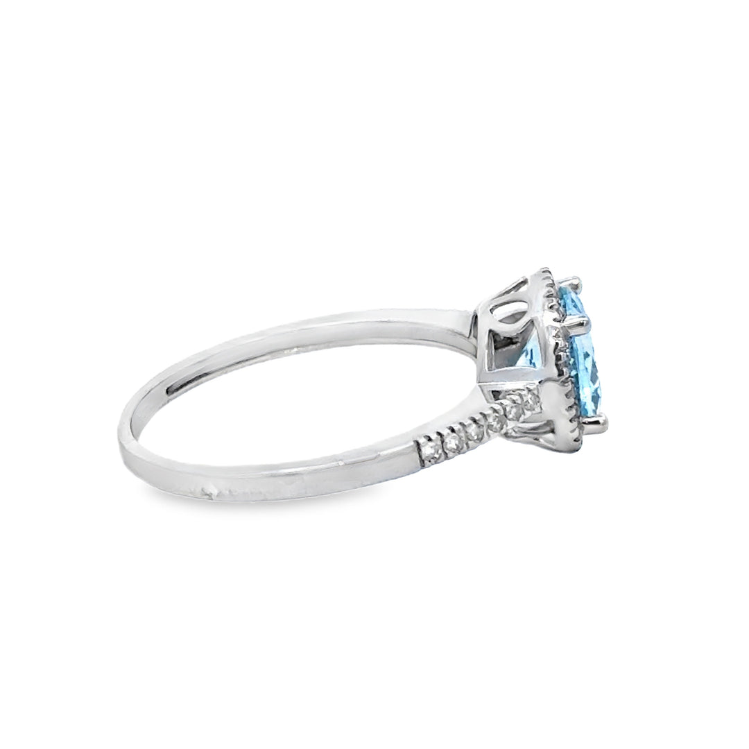 1.13 CT Aquamarine &amp; 0.12 CTW Diamond 14K White Gold Halo Ring