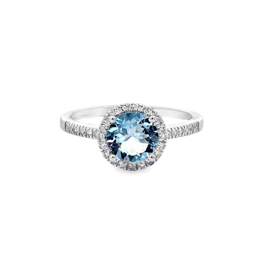 1.13 CT Aquamarine & 0.12 CTW Diamond 14K White Gold Halo Ring