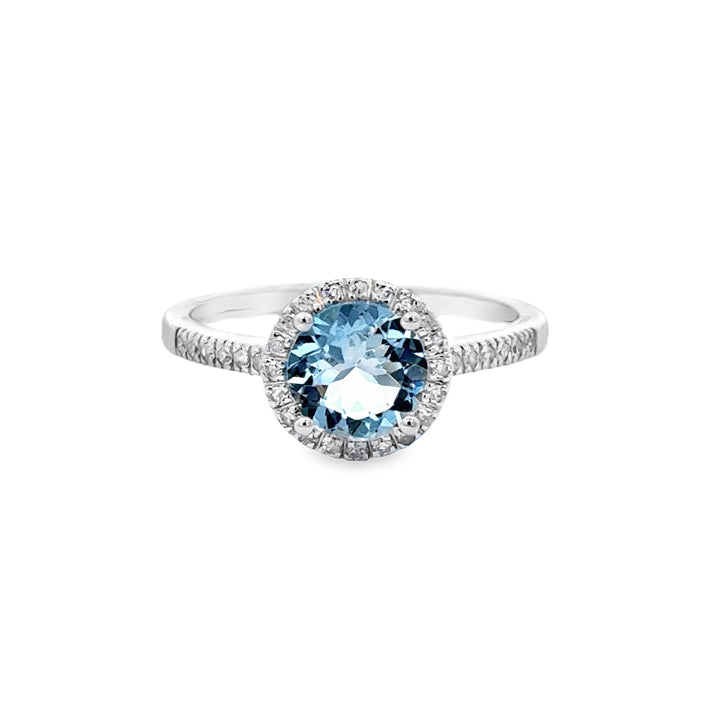 1.13 CT Aquamarine & 0.12 CTW Diamond 14K White Gold Halo Ring