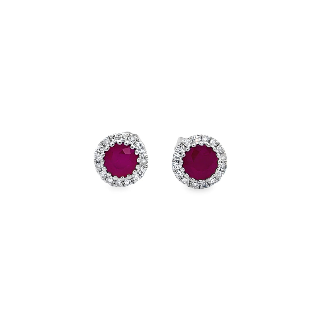 0.63 CTW Ruby &amp; 0.09 CTW Diamond 14K White Gold Halo Stud Earrings
