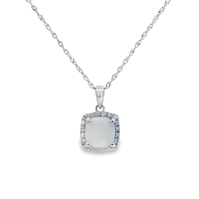 0.86 CT Opal & 0.07 CTW Diamond 14K White Gold Pendant Necklace