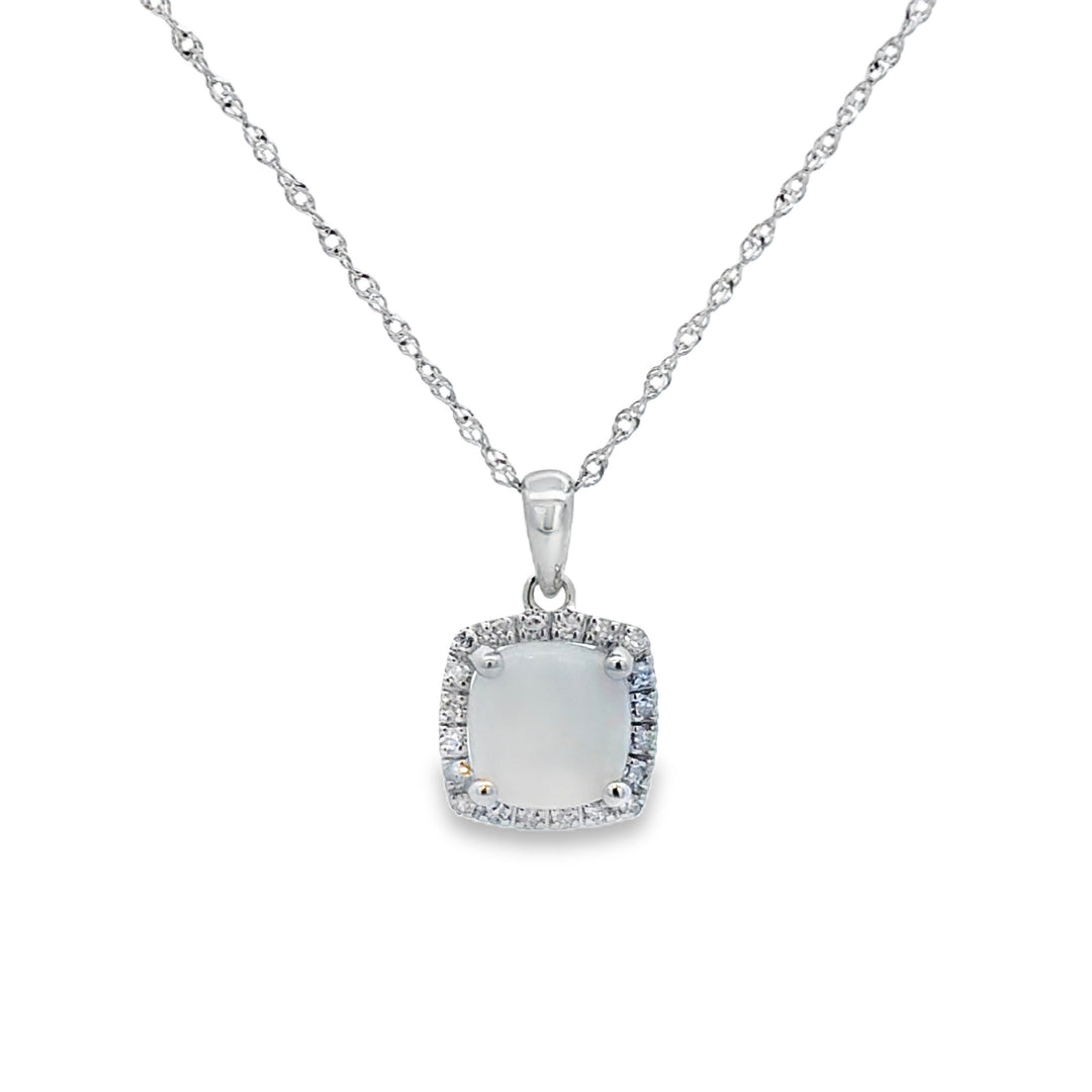 0.86 CT Opal &amp; 0.07 CTW Diamond 14K White Gold Pendant Necklace