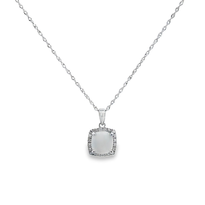 0.86 CT Opal &amp; 0.07 CTW Diamond 14K White Gold Pendant Necklace