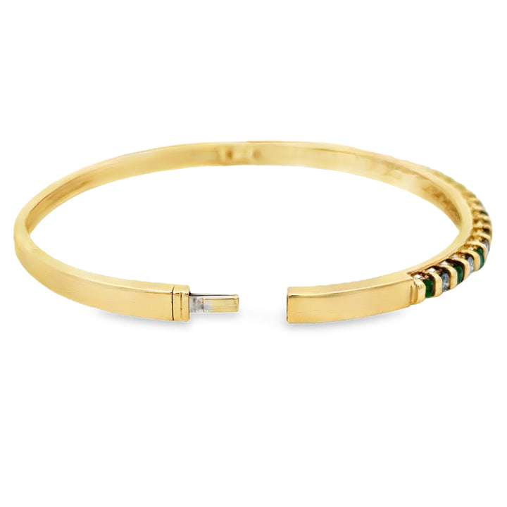 0.54 CTW Diamond & Emerald 14K Yellow Gold Bangle Bracelet