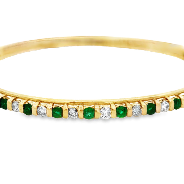 0.54 CTW Diamond & Emerald 14K Yellow Gold Bangle Bracelet
